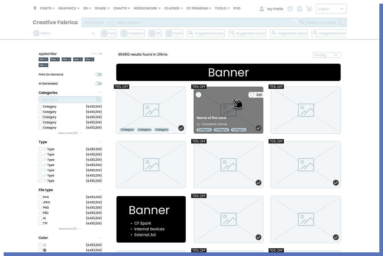 Wireframe: First Look with filters expanded